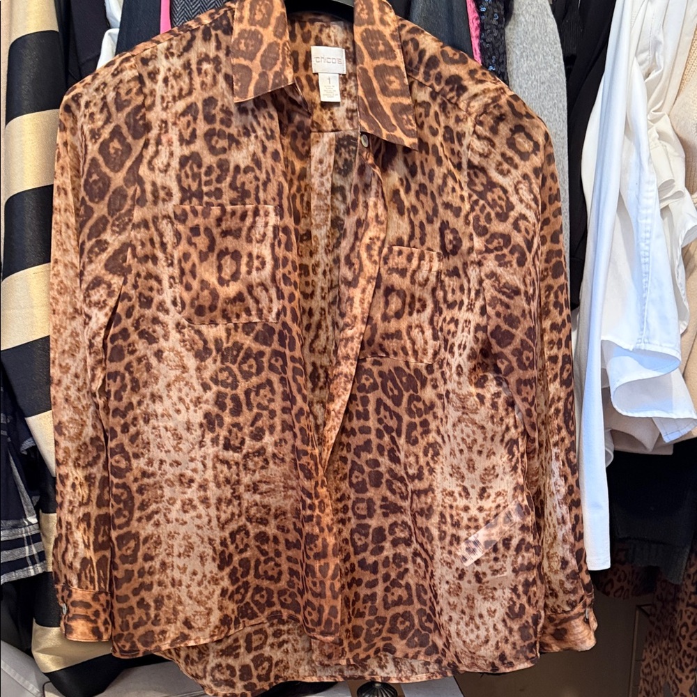 Chico's Leopard-Print Blouse in Brown and Tan Chicos size 1